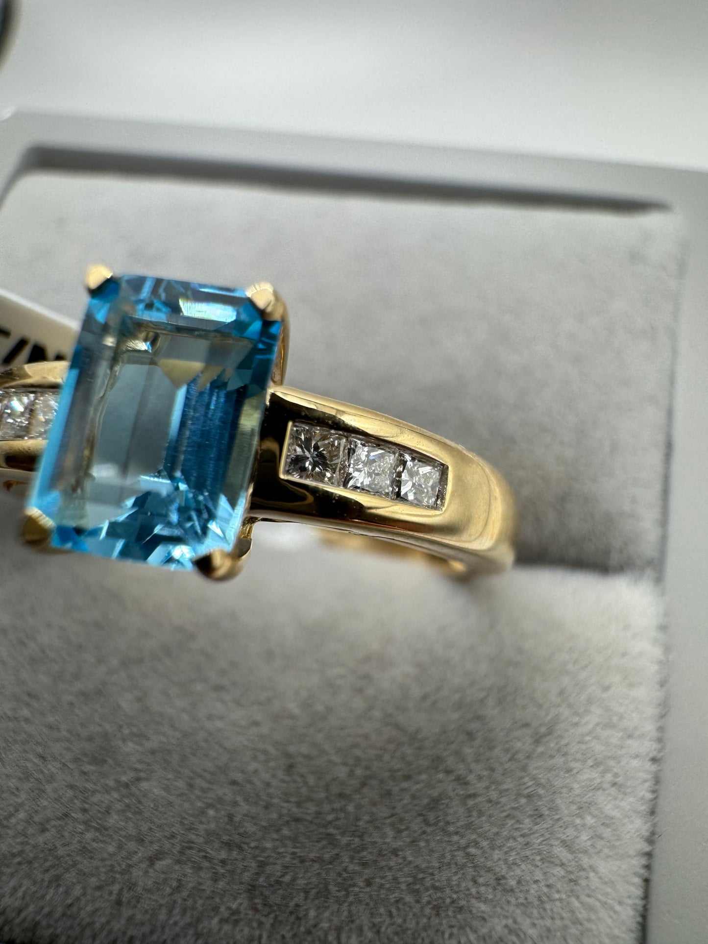 9ct Yellow Gold Blue Topaz and Diamond Ring, Sizes J to Q (460)