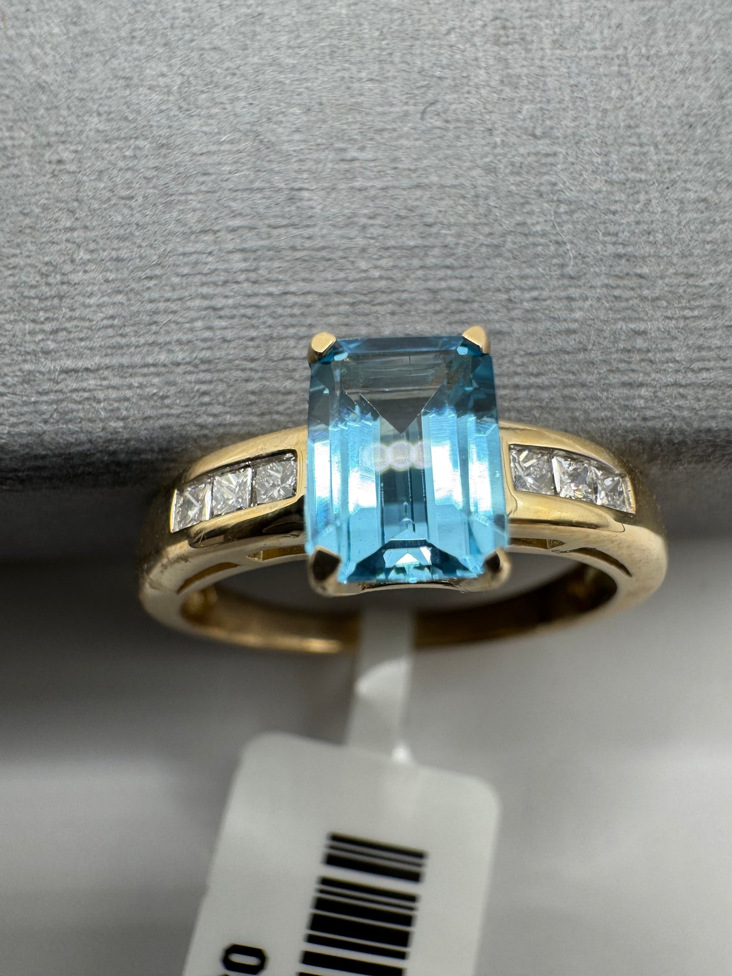 9ct Yellow Gold Blue Topaz and Diamond Ring, Sizes J to Q (460)