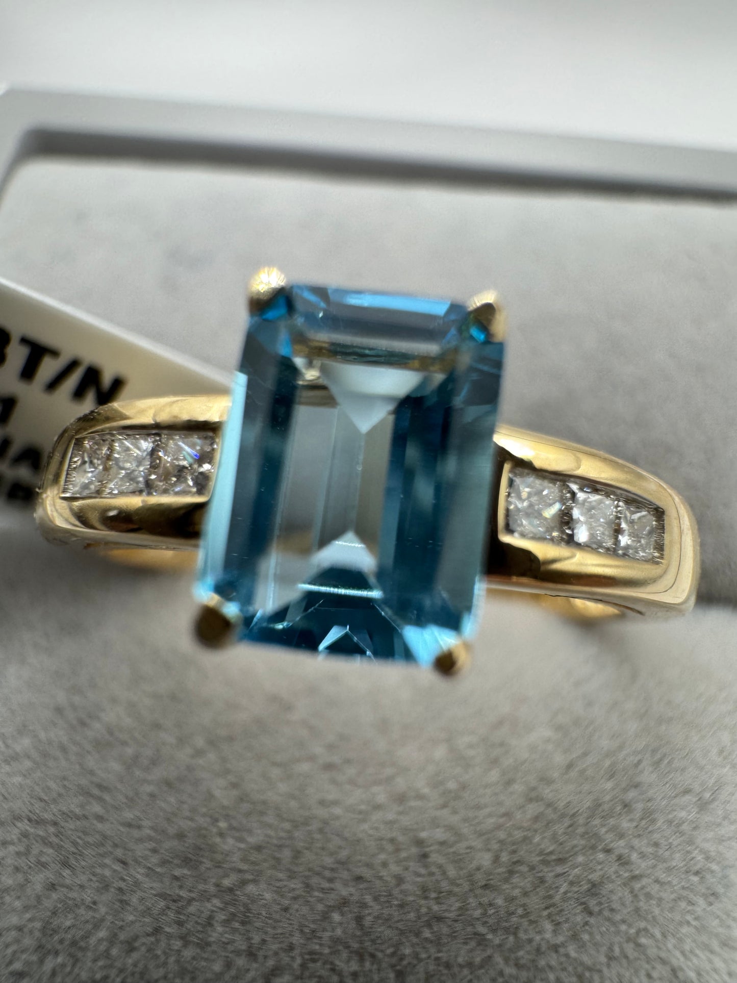 9ct Yellow Gold Blue Topaz and Diamond Ring, Sizes J to Q (460)