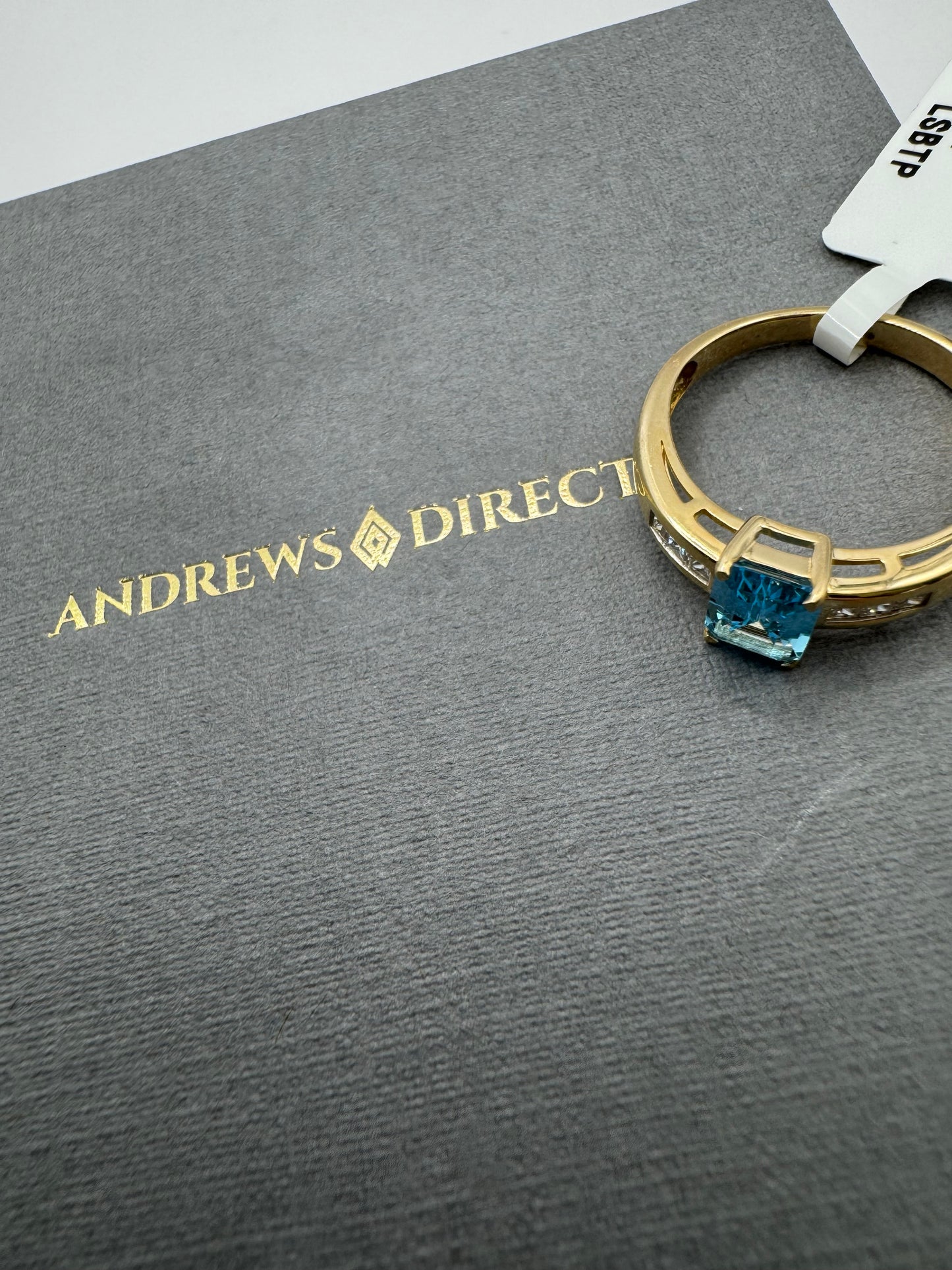 9ct Yellow Gold Blue Topaz and Diamond Ring, Sizes J to Q (460)