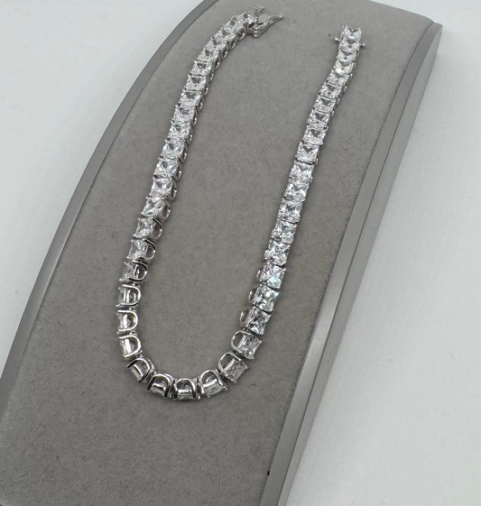 Sterling Silver 4.5mm Princess Cut Zirconia Tennis Bracelet 7.5 Inch (0057)