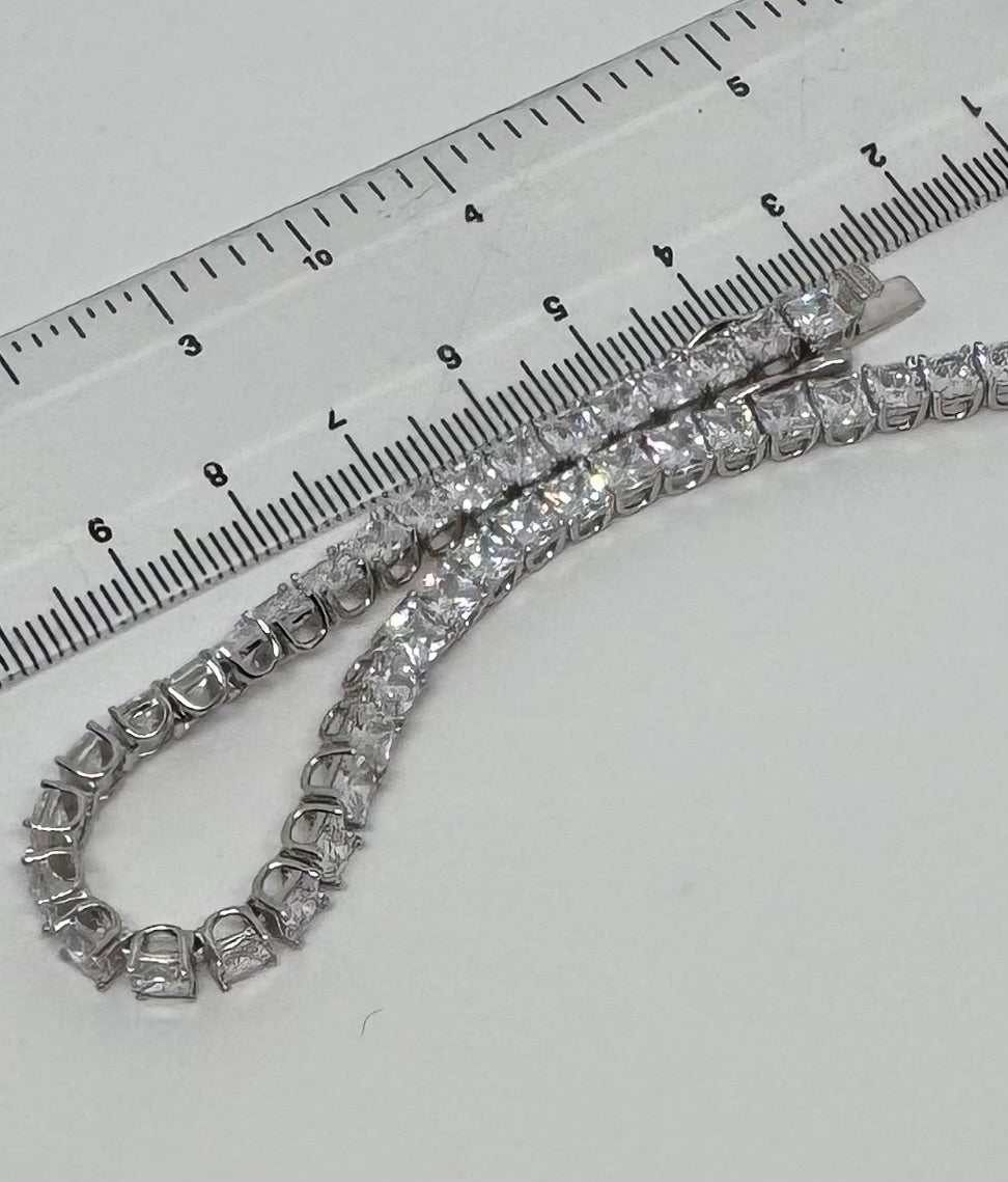 Sterling Silver 4.5mm Princess Cut Zirconia Tennis Bracelet 7.5 Inch (0057)
