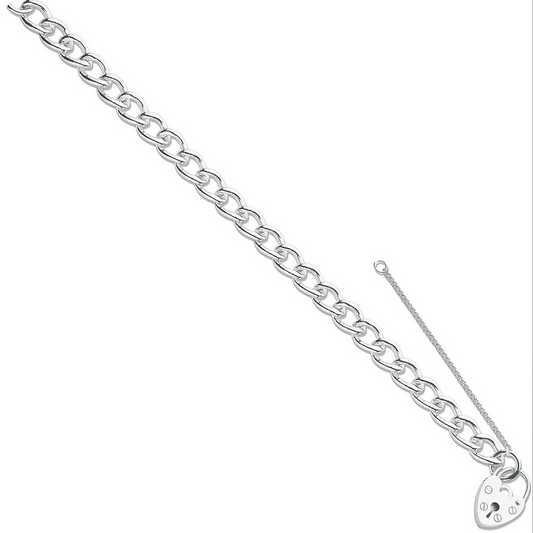 Sterling Silver Curb 8mm Chain with Padlock Clasp Bracelet (0091)