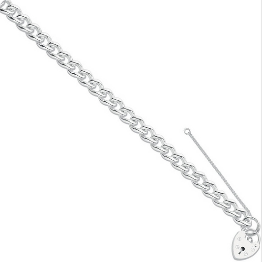 Sterling Silver Chunky Curb 9mm Chain with Padlock Clasp Bracelet (0093)