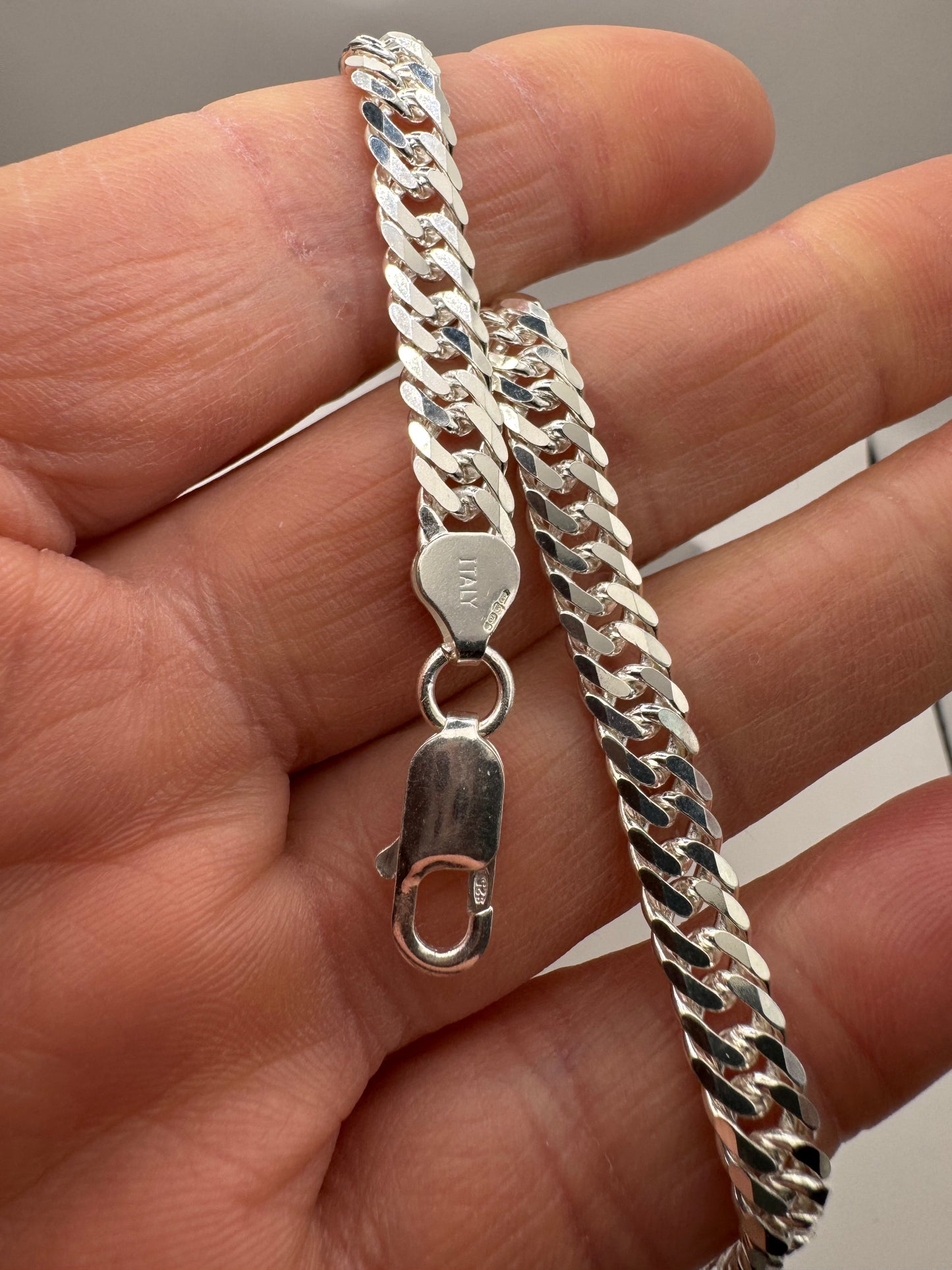 Sterling Silver 6.6mm Double Fancy Curb Link Chain Various Lengths (0413)