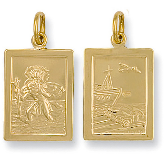 9ct Yellow Gold Rectangular Solid St Christopher Double Side Pendant (0029)