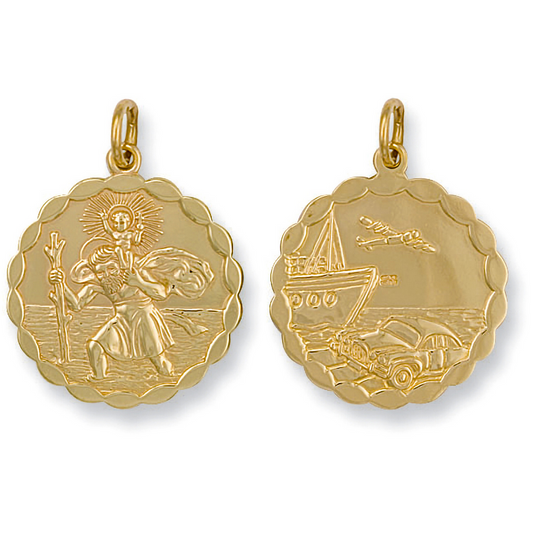 9ct Yellow Gold 32x24.5mm St Christopher Double Side Pendant (0032)