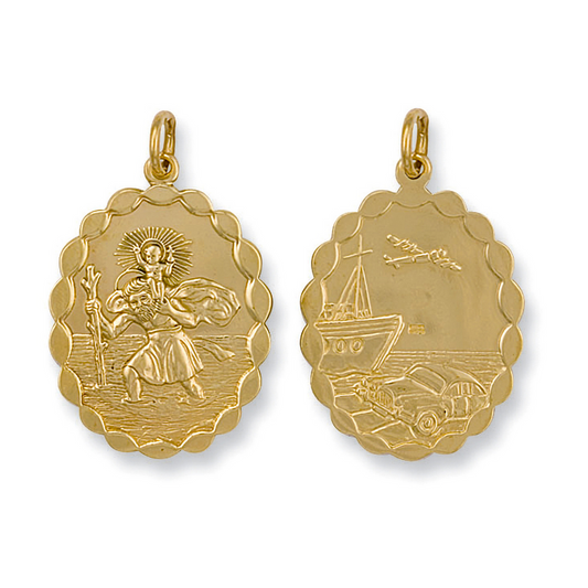 9ct Yellow Gold 33x19.5mm St Christopher Double Side Pendant (0034)