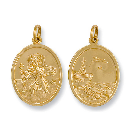 9ct Yellow Gold 28x16mm St Christopher Double Side Pendant (0036)