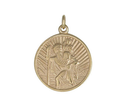 9ct Yellow Gold 17mm Solid St Christopher Round Pendant (GCHR3)