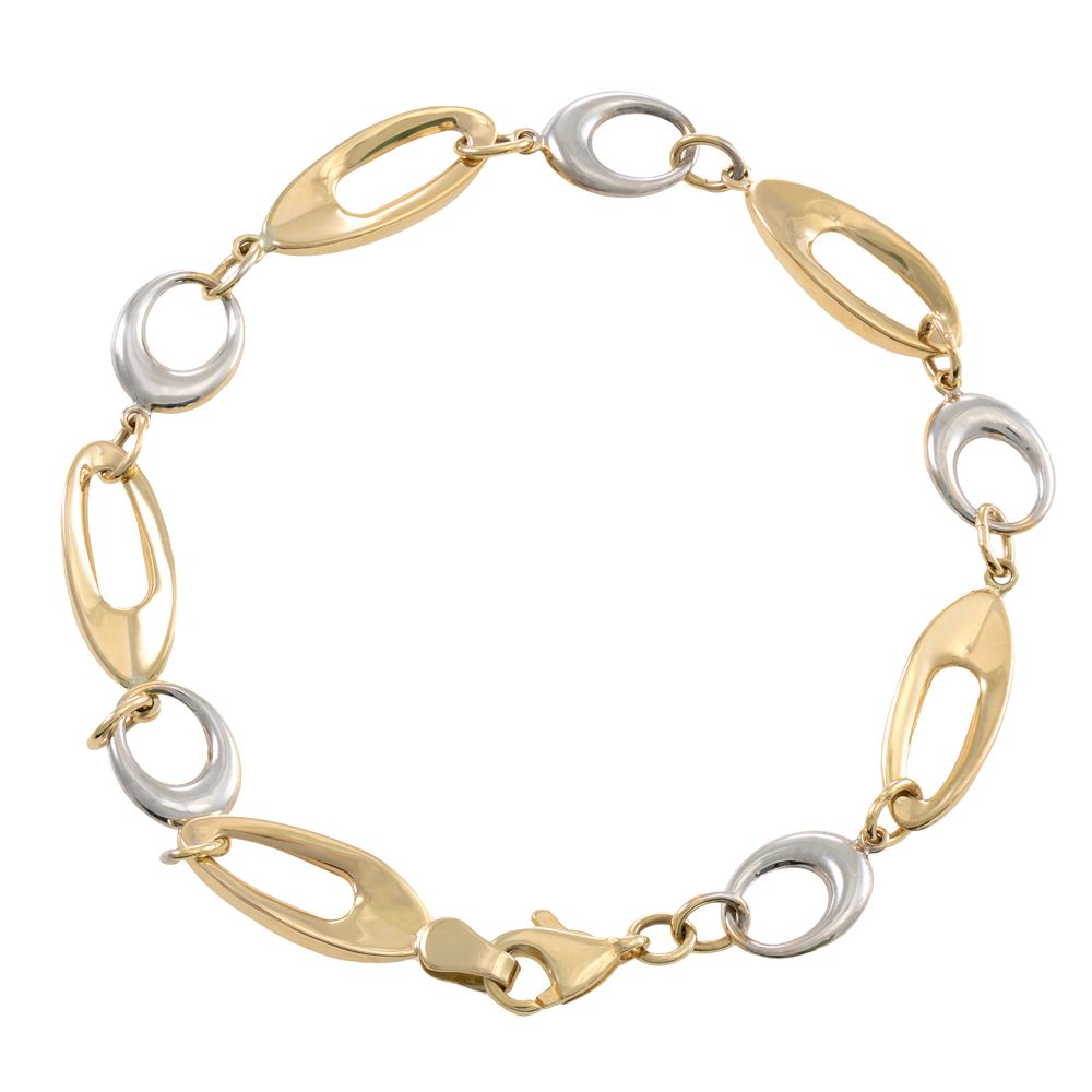 9ct Yellow and White Gold Ovals Link Bracelet (0597)