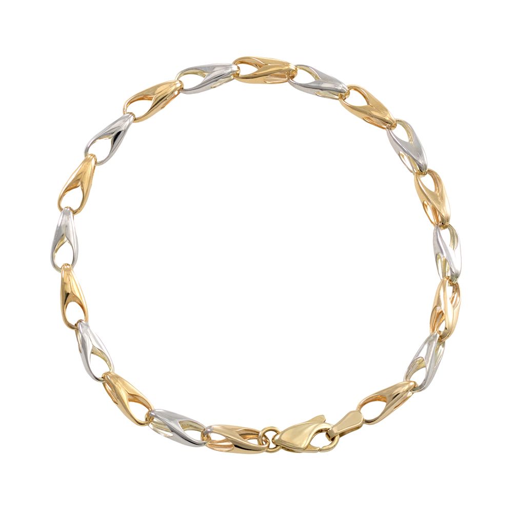 9ct Yellow and White Gold Fancy Link Bracelet 7.5 Inch (0555)