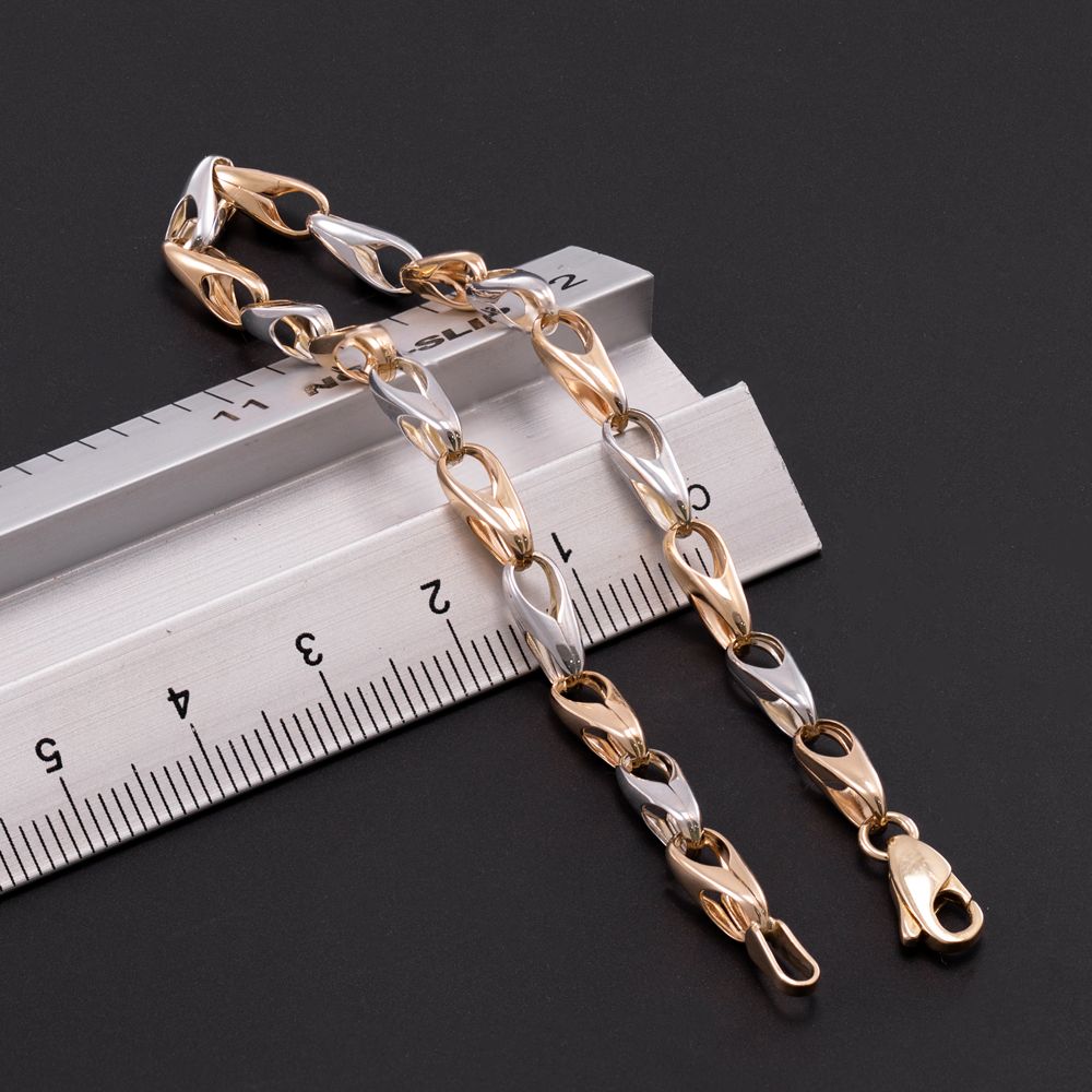 9ct Yellow and White Gold Fancy Link Bracelet 7.5 Inch (0555)