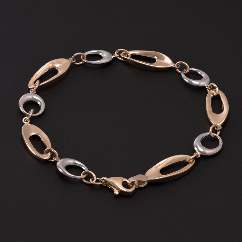 9ct Yellow and White Gold Ovals Link Bracelet (0597)