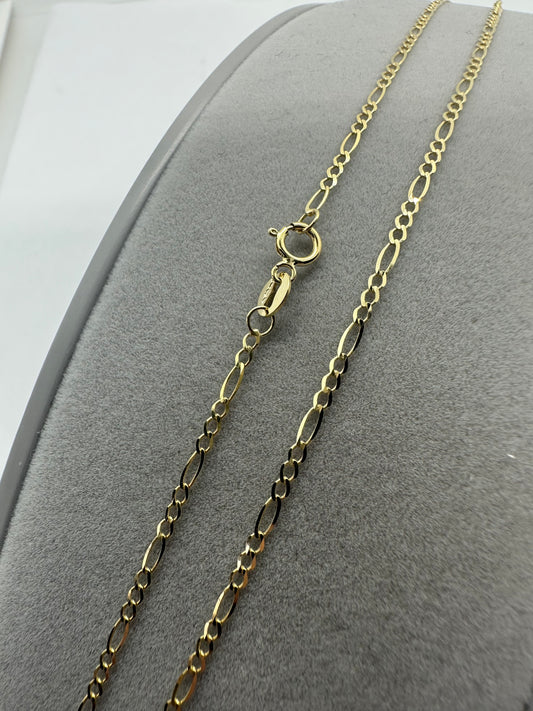 9ct Yellow Gold 1.7mm Figaro 3+1 Lightweight Chains (138)