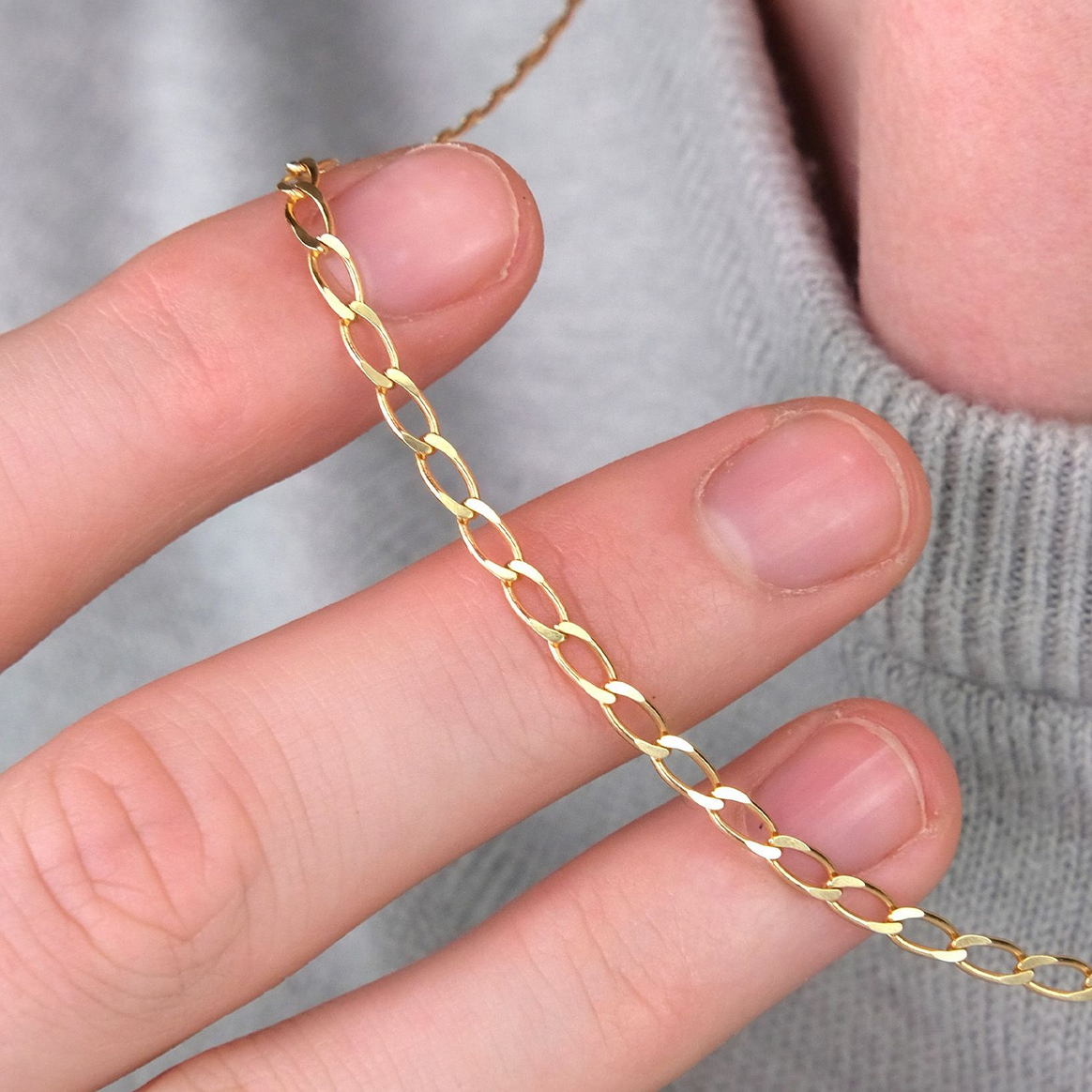 9ct Yellow Gold 2.6mm Solid Long Curb Necklace Chain (0071)