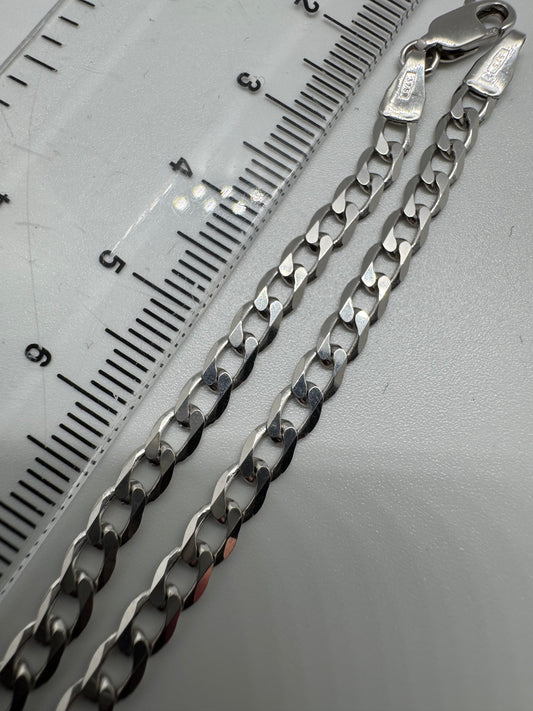 9ct White Gold 3.7mm Curb Link 7.5" / 19cm Bracelet Chain  (0427)