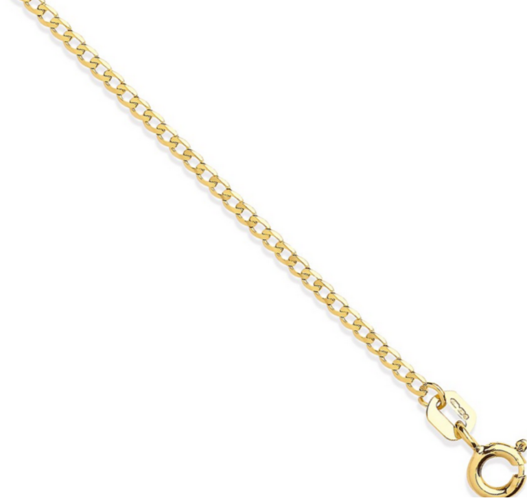 9ct Yellow Gold 1.6mm Solid Flat Curb Neck Chain