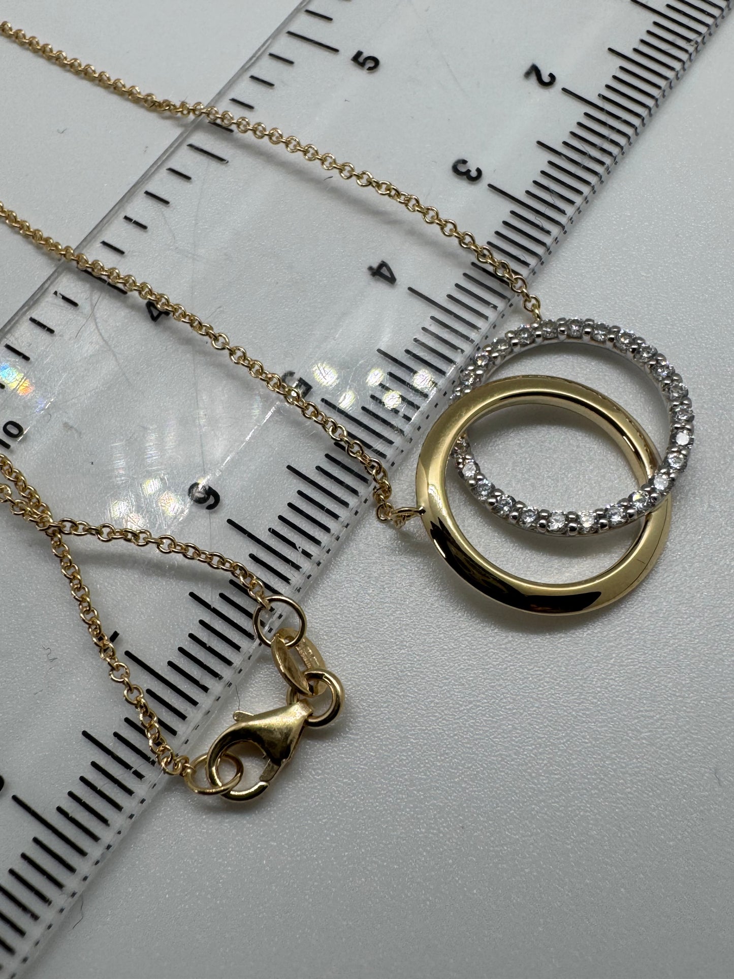 9ct Yellow Gold Cubic Zirconia Double Circle Pendant on 18" Chain (0601)