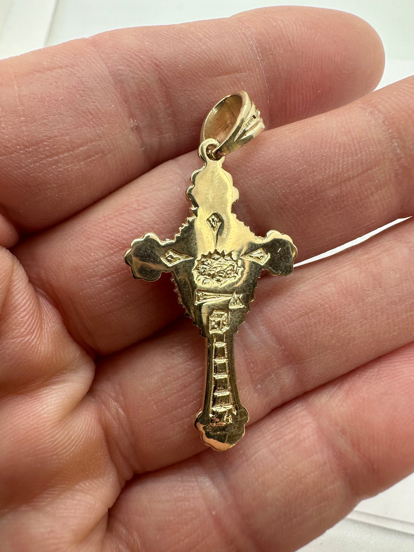 9ct Yellow Gold 49x25mm Solid Crucifix Sunburst Pendant (0053)