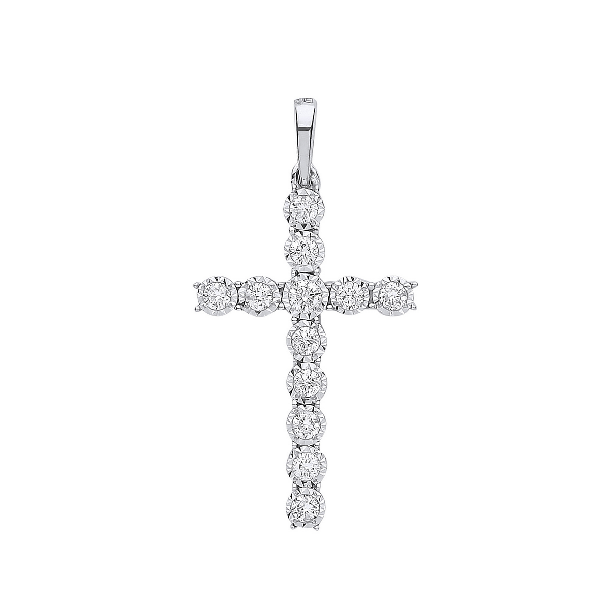 9ct White Gold 27x14mm Diamond Set Cross - Chains available (0472)
