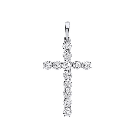 9ct White Gold 27x14mm Diamond Set Cross - Chains available (0472)