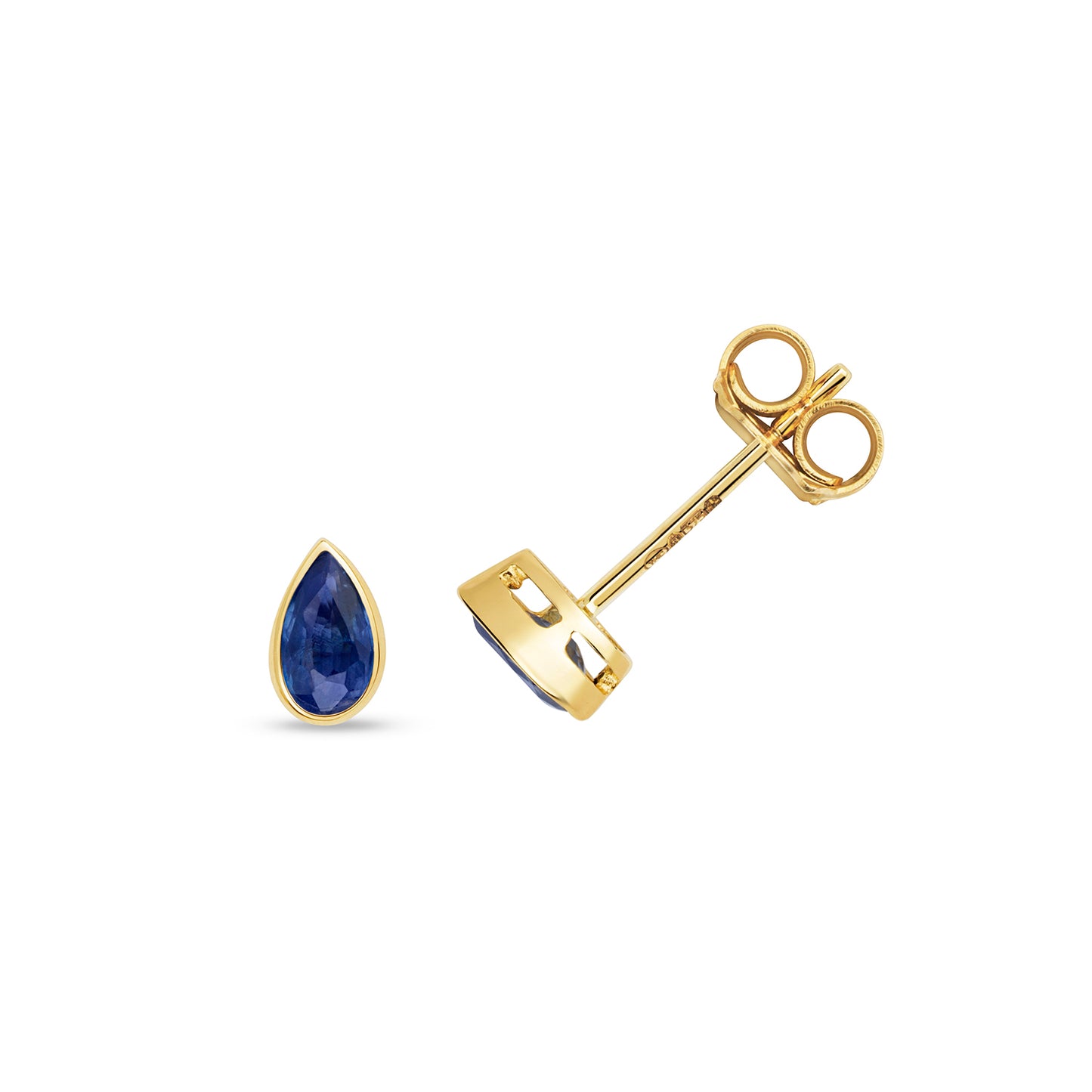 9ct Yellow Gold Pearcut Simple Blue Sapphire Stud Earrings (243)