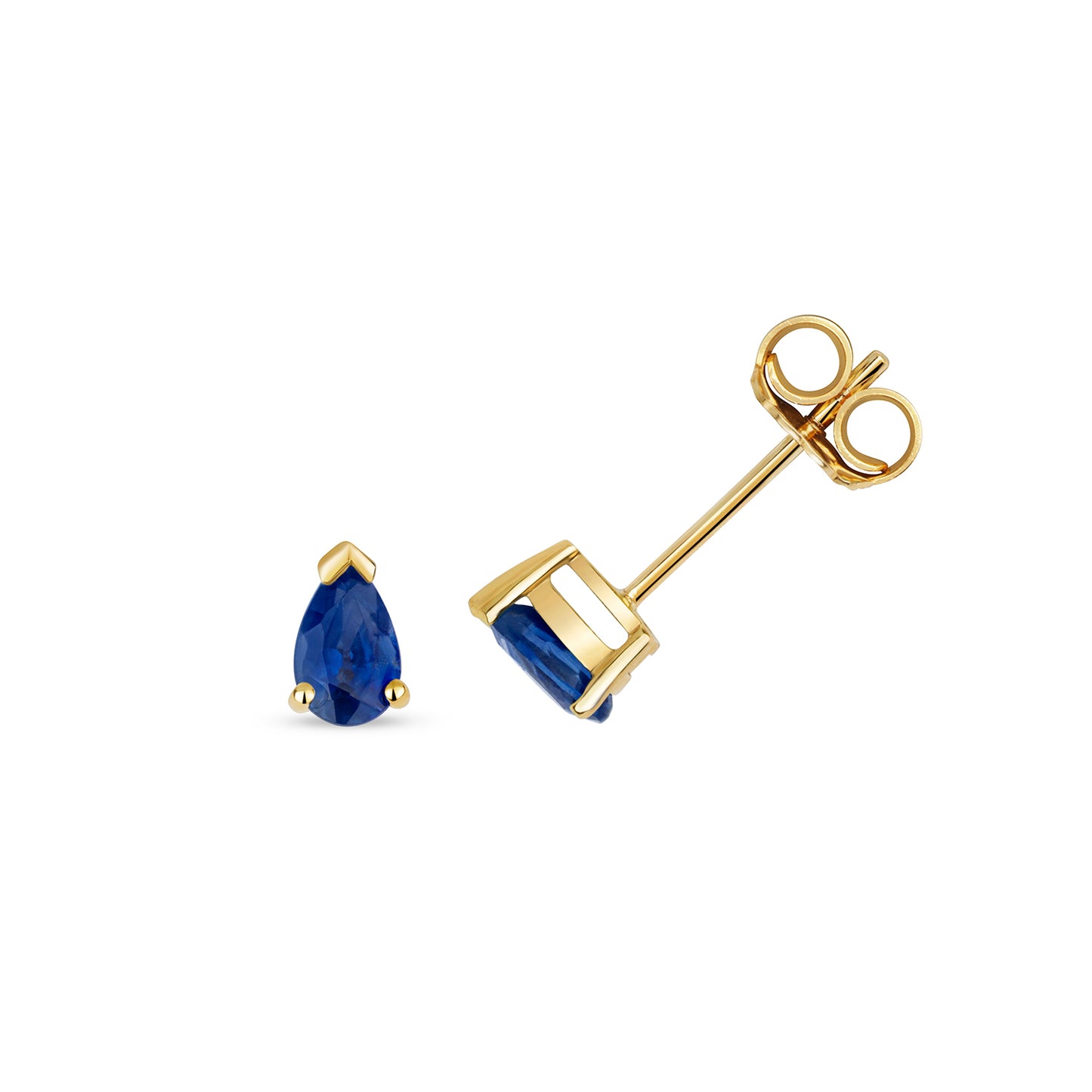 9ct Yellow Gold Pearcut Shaped Blue Sapphire Stud Earrings (244)