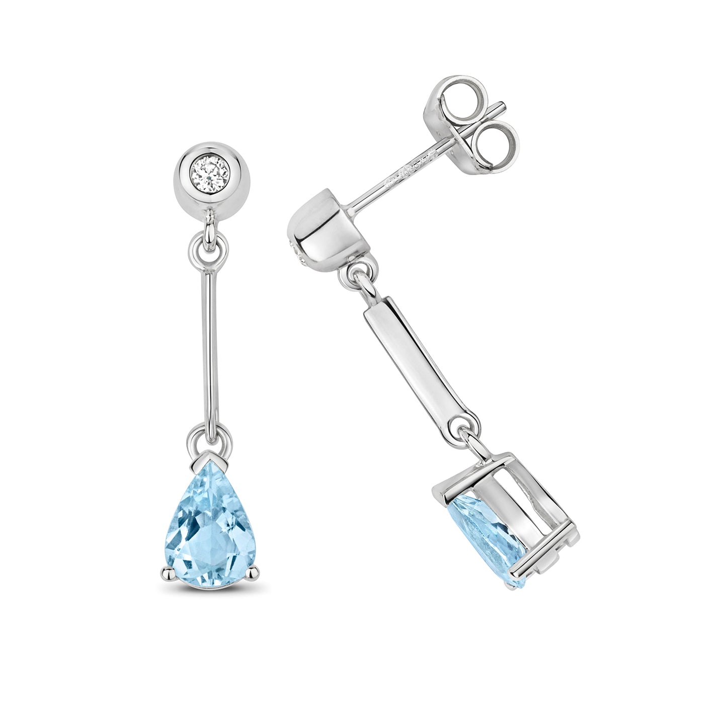 9ct White Gold Aquamarine and Diamond Moveable Drop Style Earrings (246)