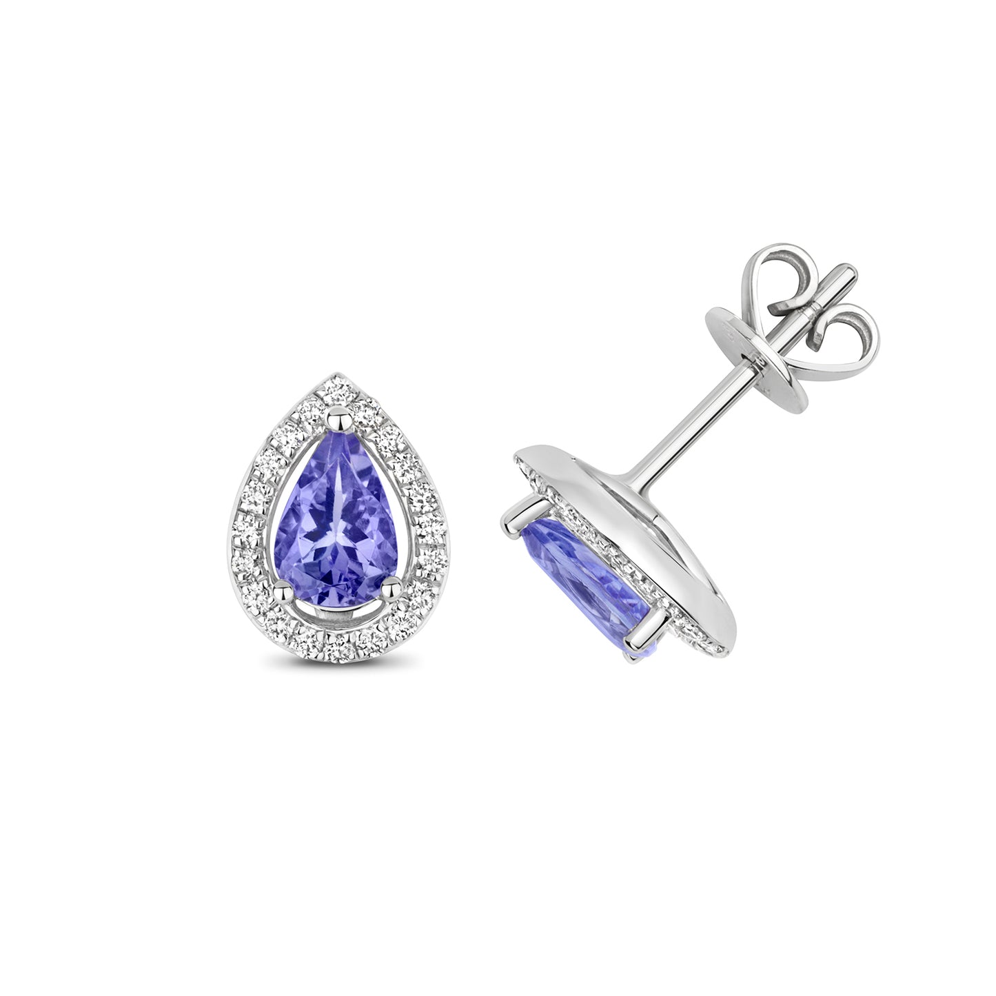 9ct White Gold Pearcut Tanzanite and Diamond Cluster Earrings (248)