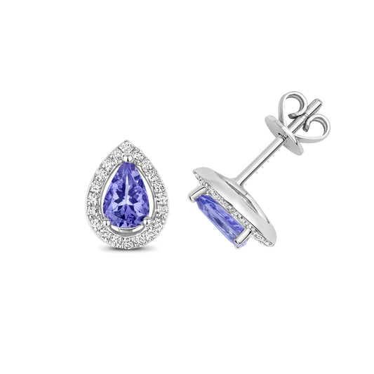 9ct White Gold Pearcut Tanzanite and Diamond Cluster Earrings (248)