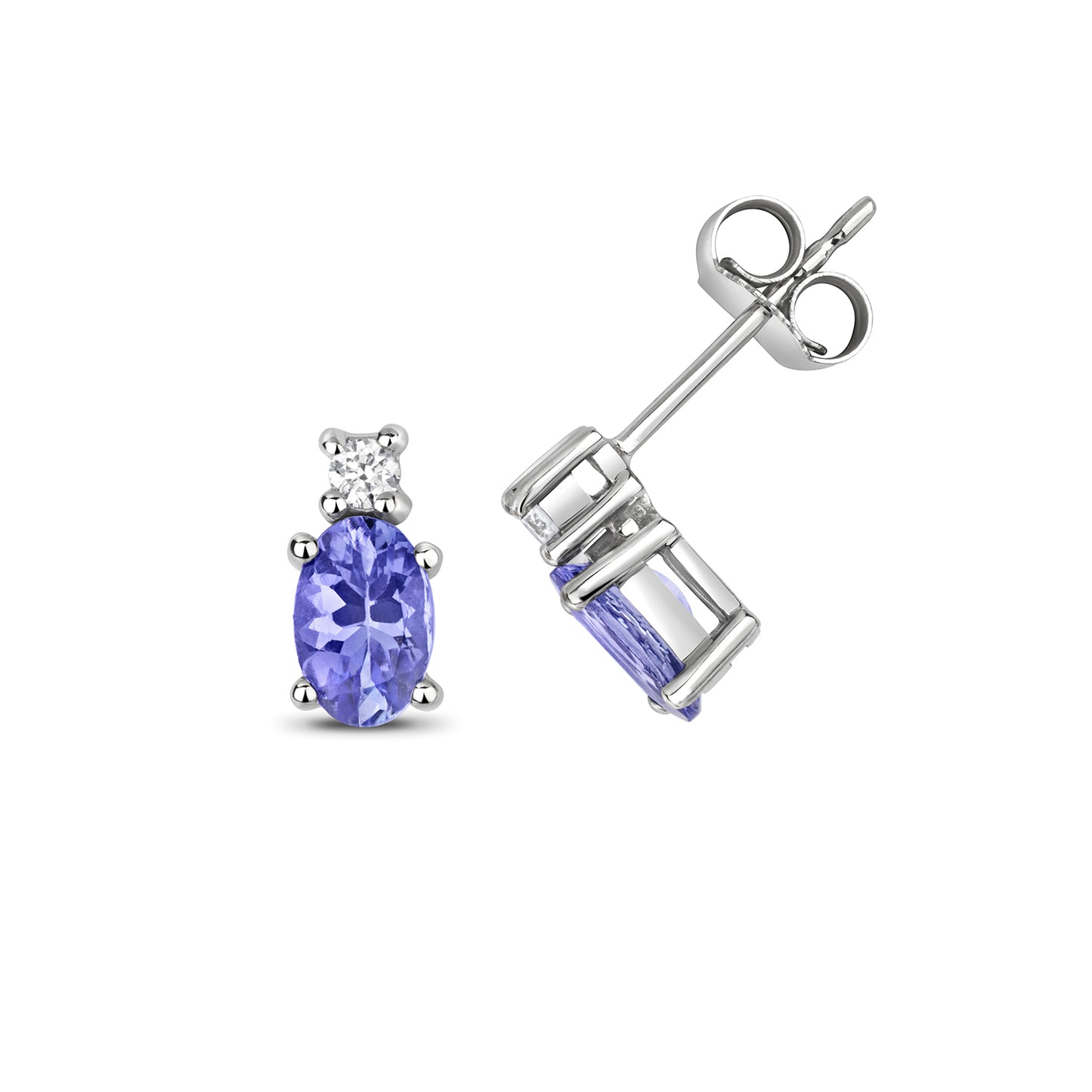9ct White Gold Pearcut Tanzanite and Diamond Stud Earrings (249)