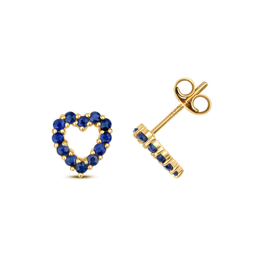 9ct Yellow Gold Sapphire Gemstone Heart Stud Earrings (408)