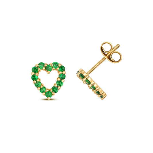 9ct Yellow Gold Tsavorite Garnet Heart Stud Earrings (408)