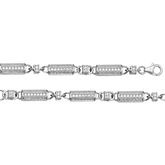 Sterling Silver Cubic Zirconia Set Bar and Link Chain Necklace (1337)