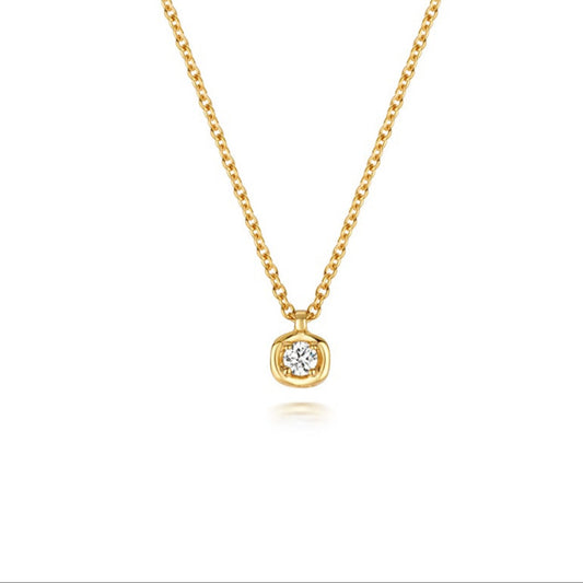 9ct Yellow Gold 0.03 Ct Diamond Solitaire Pendant on Neck Chain 18" / 45cm (147)