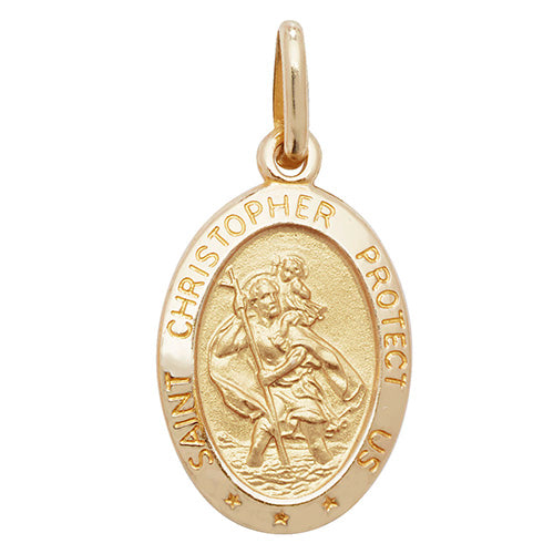 9ct Yellow Gold 24x12mm St Christopher Oval Pendant (151)
