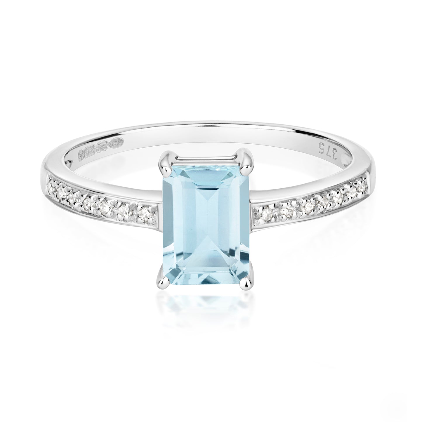9ct White Gold Aquamarine and Diamond Cocktail Ring, Sizes J to Q (208)