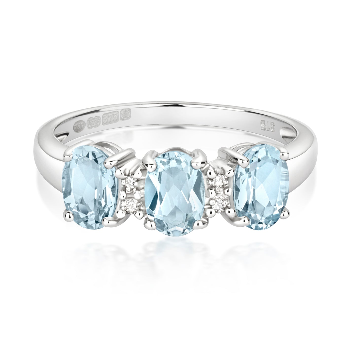 9ct White Gold Aquamarine and Diamond Cocktail Ring, Ring Sizes J to Q (212)