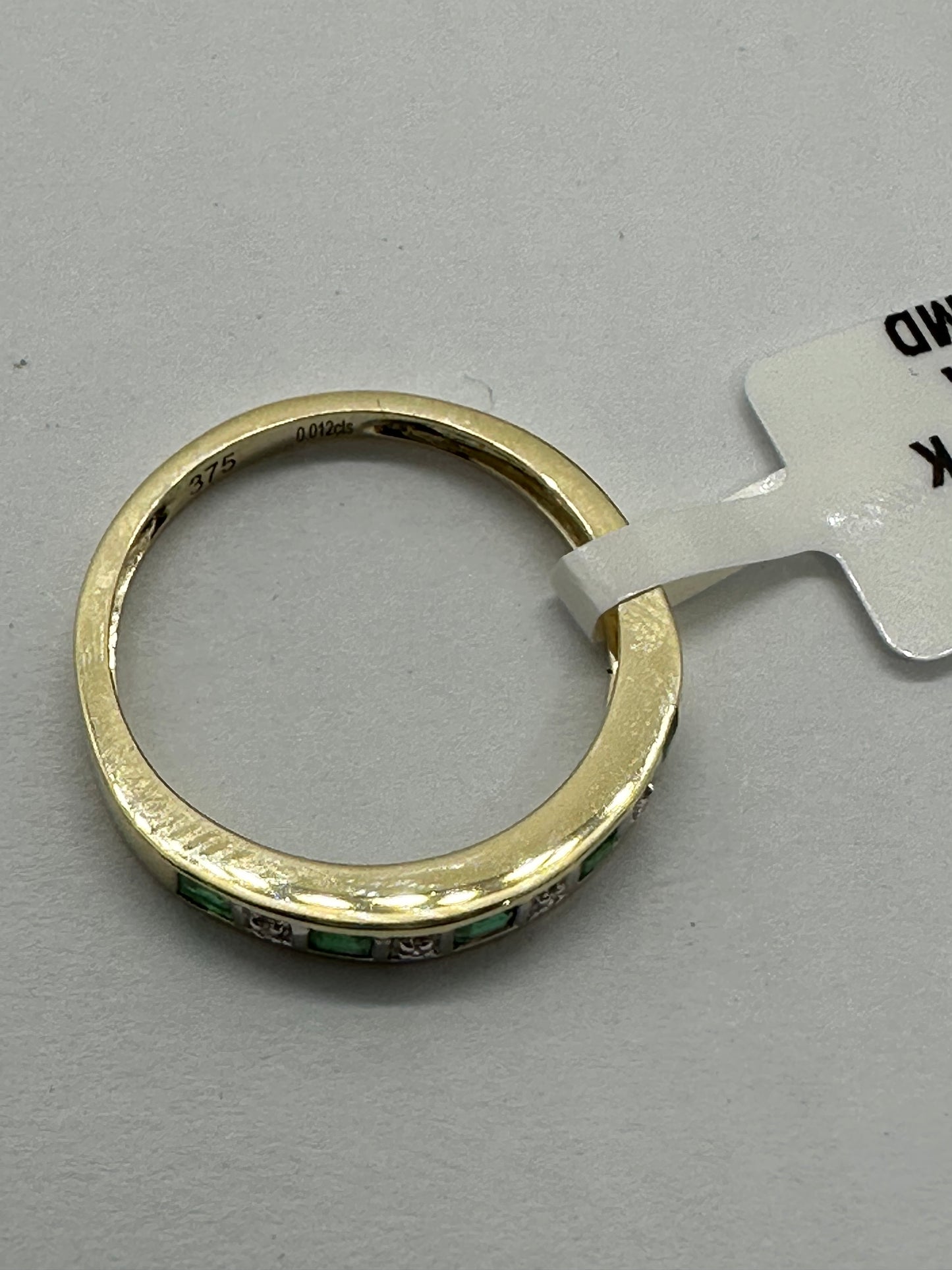 9ct Yellow Gold Emerald and Diamond Eternity Band Ring, Sizes J to Q (217)