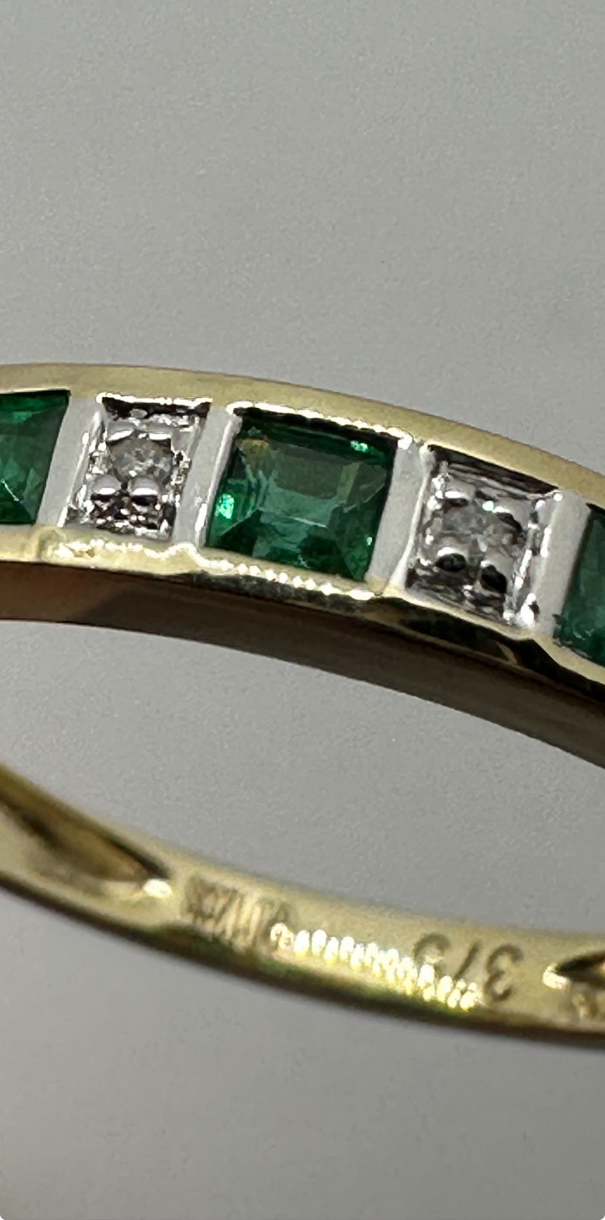 9ct Yellow Gold Emerald and Diamond Eternity Band Ring, Sizes J to Q (217)