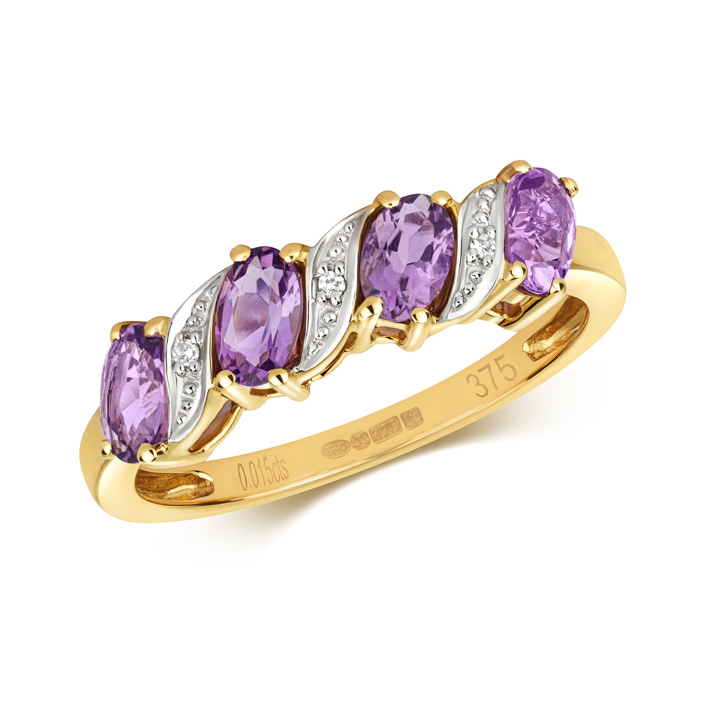 9ct Yellow Gold Amethyst and Diamond Eternity Ring, Ring Sizes J to Q (221)