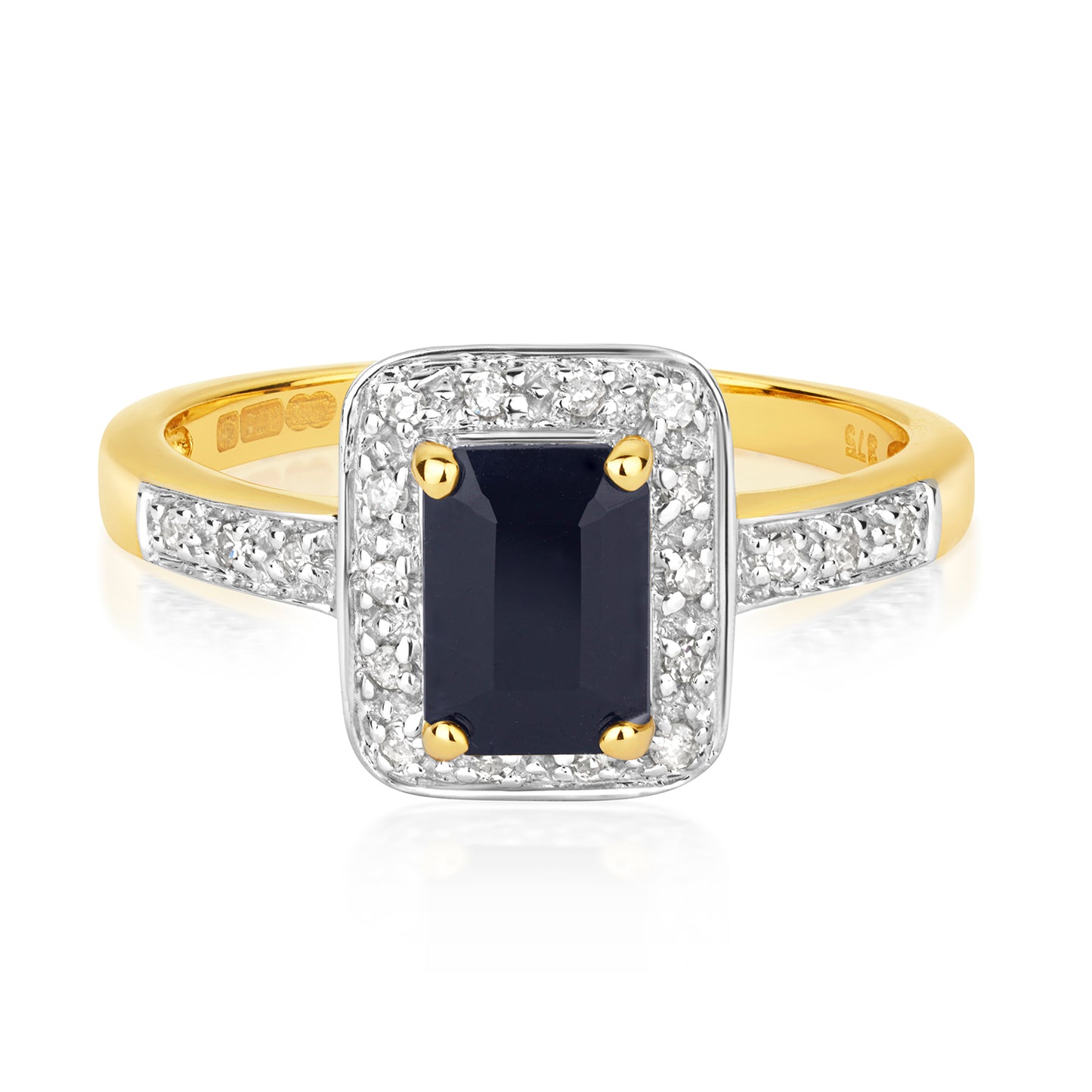 9ct Yellow Gold Sapphire and Diamond Cluster Ring, Sizes J to Q (240)