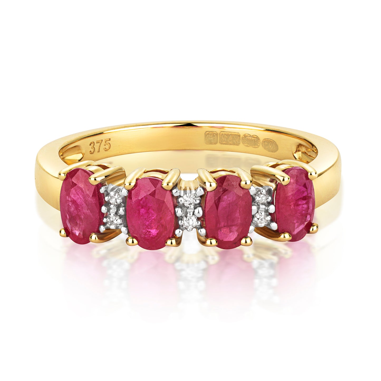 9ct Yellow Gold Ruby and Diamond Eternity Style Ring, Sizes J to Q (258)