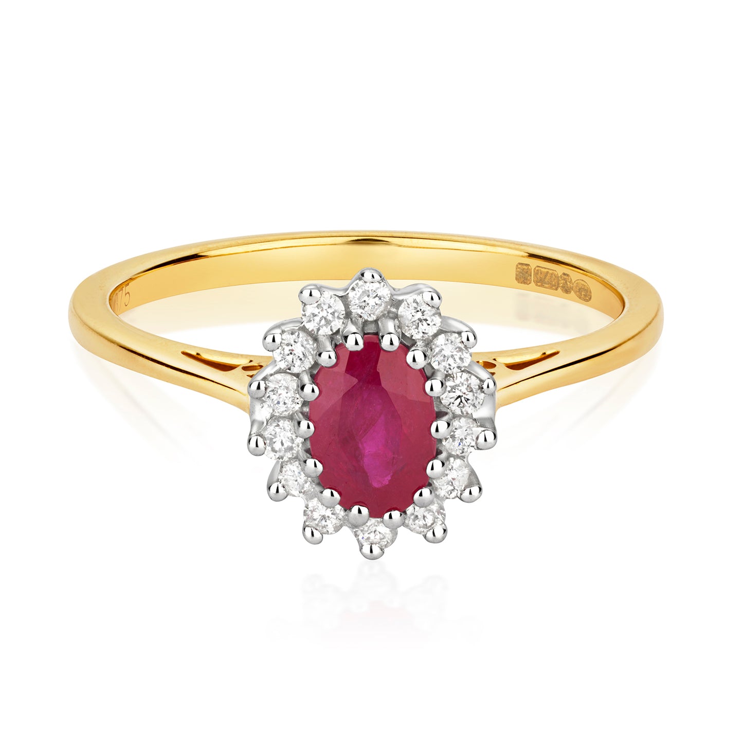 9ct Yellow Gold Cluster Ruby and Diamond Ring, Sizes J to Q (260R)