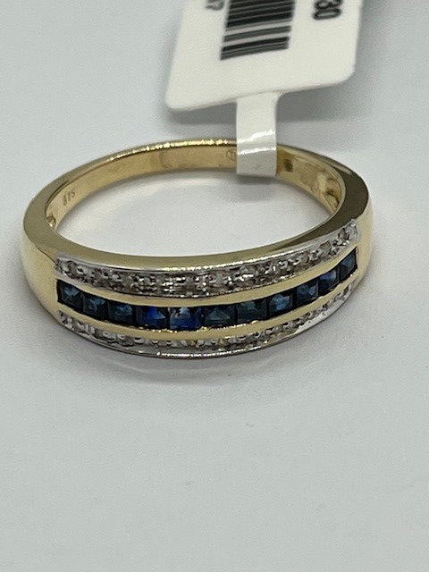 9ct Yellow Gold Sapphire and Diamond Band Style Ring, Sizes J to Q (267S)