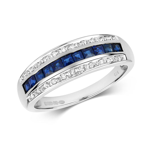 9ct White Gold Sapphire and Diamond Band Style Ring, Sizes J to Q (267WS)