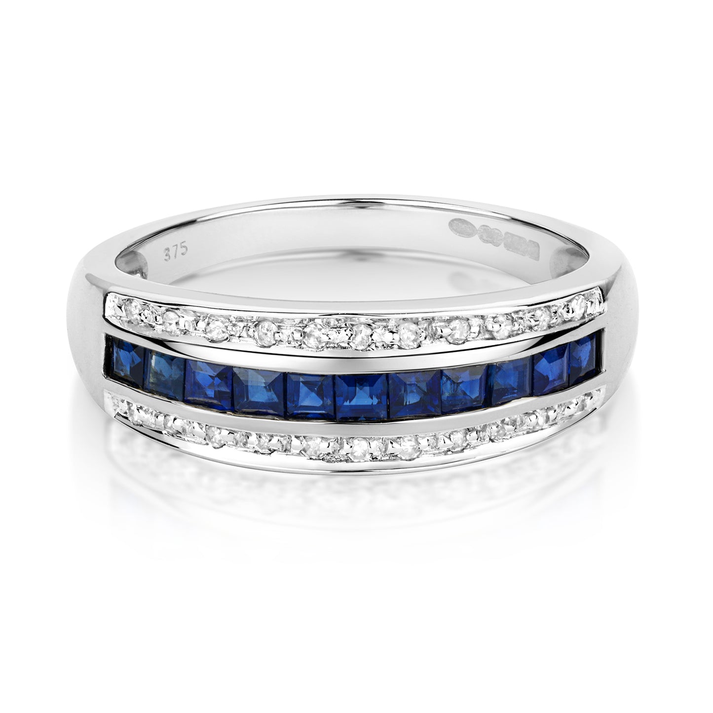 9ct White Gold Sapphire and Diamond Band Style Ring, Sizes J to Q (267WS)