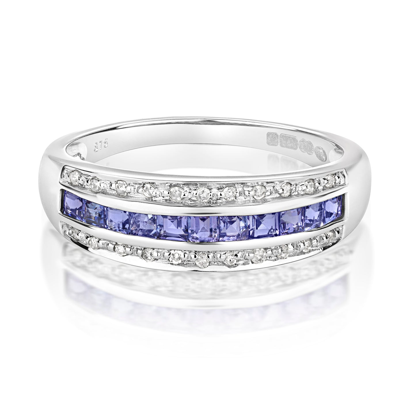9ct White Gold Tanzanite and Diamond Band Style Ring, Sizes J to Q (267)