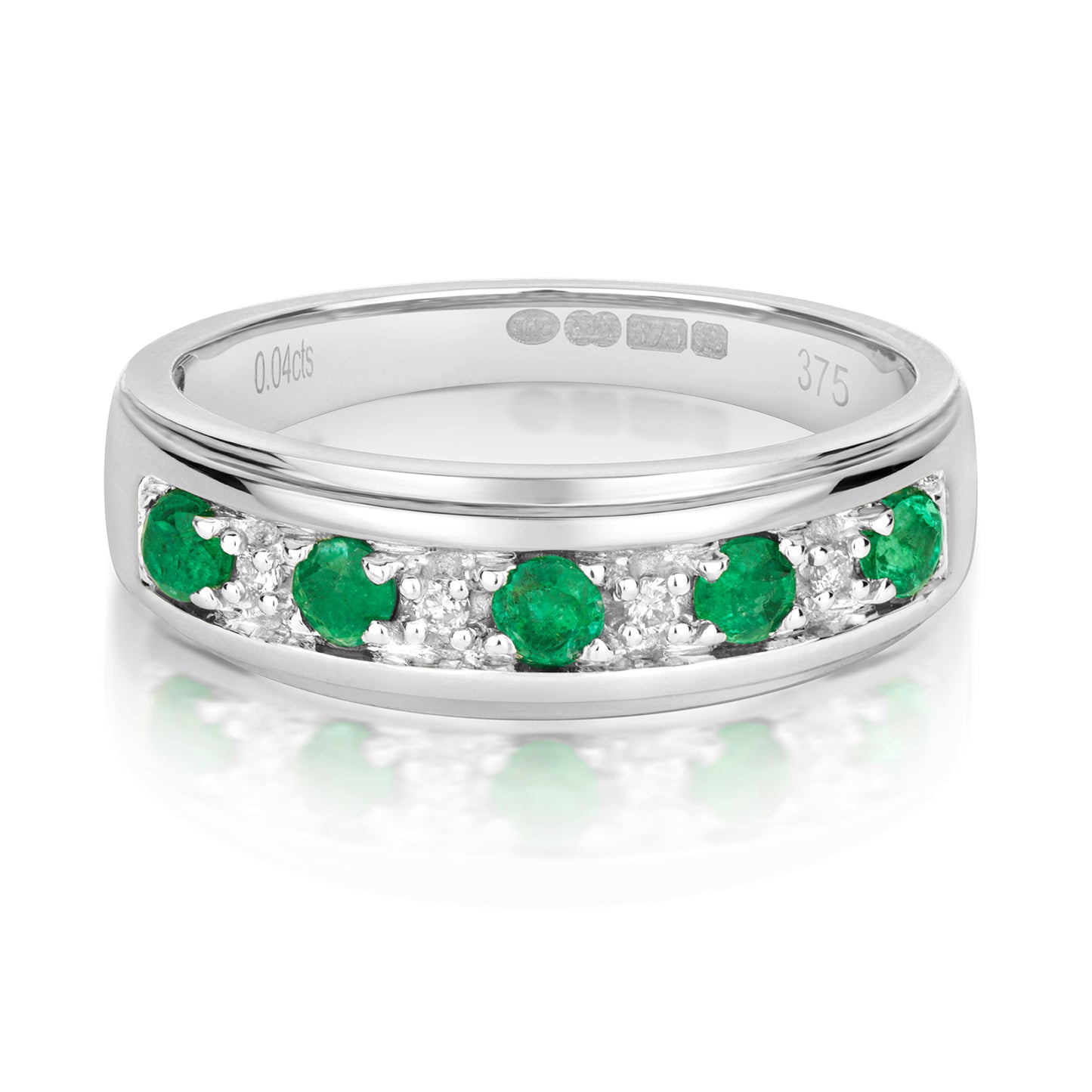 9ct White Gold Emerald and Diamond Eternity Band Ring, Sizes J to Q (275W)